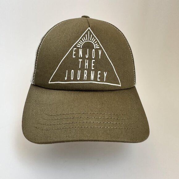 Vintage Enjoy The Journey Billabong Trucker Hat Olive Green Beige Cap Snap Back - Picture 1 of 10